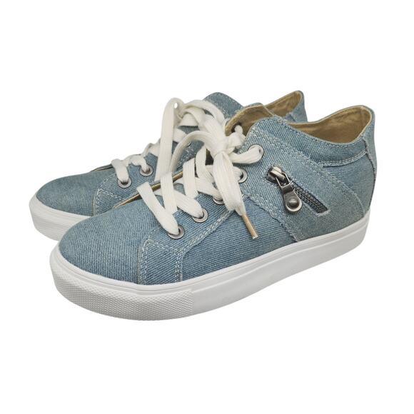 Denim Sneakers Womens 8 Light Wash Platform Zipper Hipster Lace Up Low Tops - Picture 1 of 14